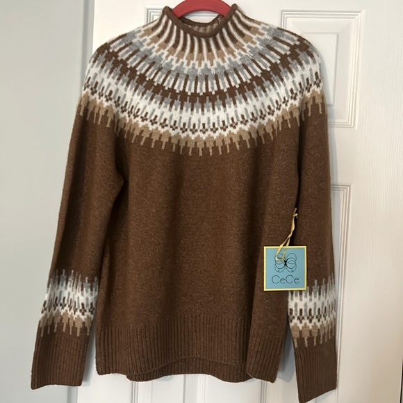 CeCe Sweaters - NWT CeCe Fair-Isle cozy long sleeve funnel neck sweater